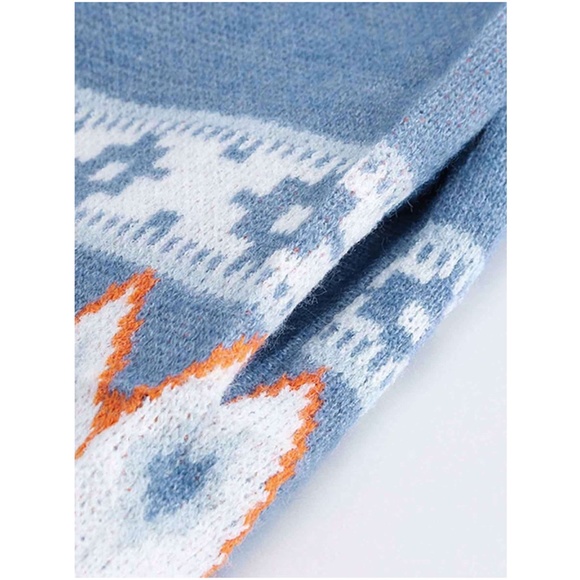 040 Cozy Blue Tribal Western Open Front Pocket Cardigan - Picture 5 of 7